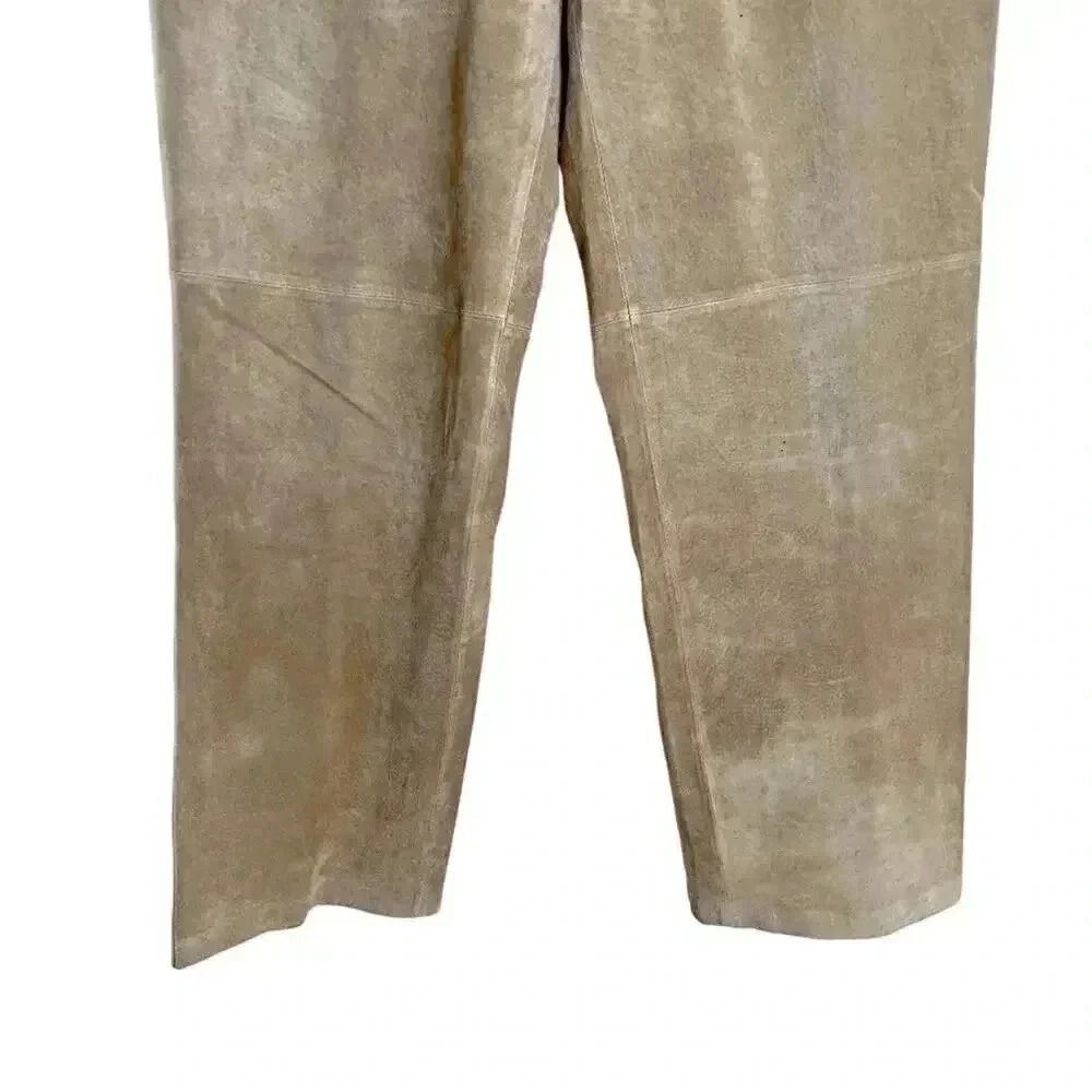 Nordstrom Vintage Tan Suede Leather Straight Leg Pants Women's Size 14 - Picture 3 of 8